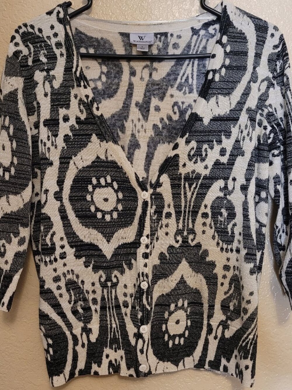Worthington Women Metallic Print Cardigan Size L